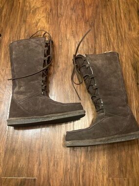 Bearpaw 450w Diva Women Tall Lace Up Boots Size 7 Winter Sheepskin & Wool